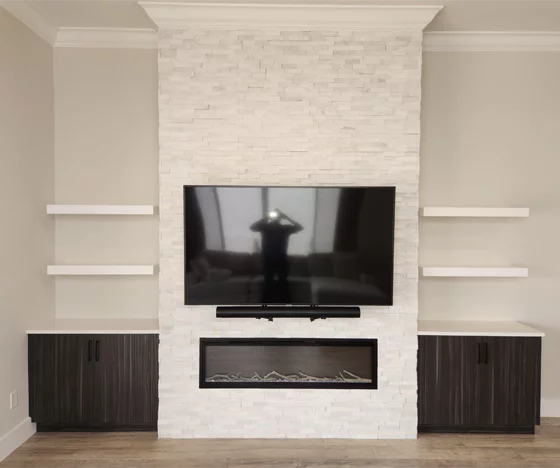 Living Room Renovation With TV Mount And Fireplace