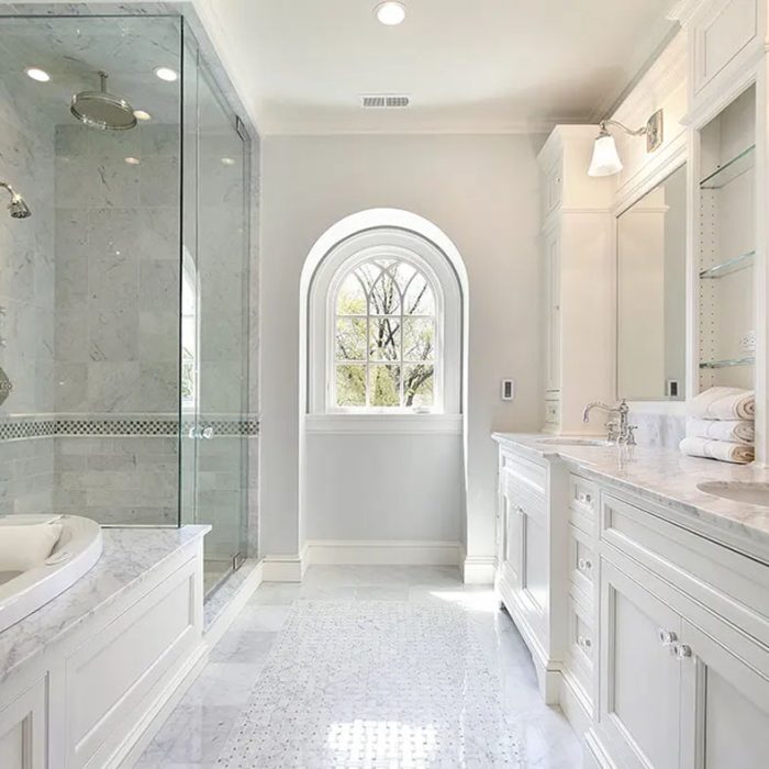 Bathroom Renovation Project With Walk-In Shower And Double Vanity