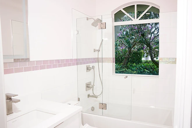 New age white bathroom remodeling done by Atlantic Remodeling
