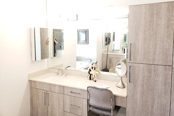 New vanity space after a bathroom remodeling project in Delray Beach FL done by Atlantic Remodeling