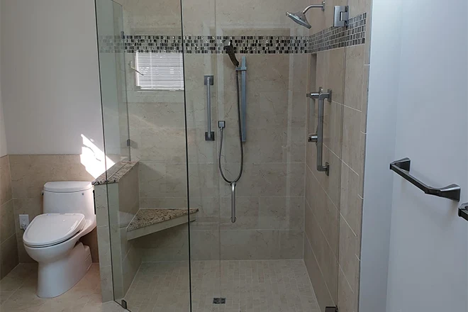 Glass framed corner walk-in shower