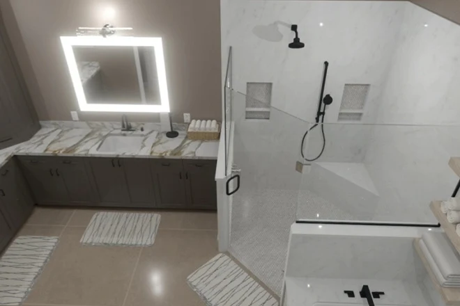 3D rendering of a bathroom remodel plan