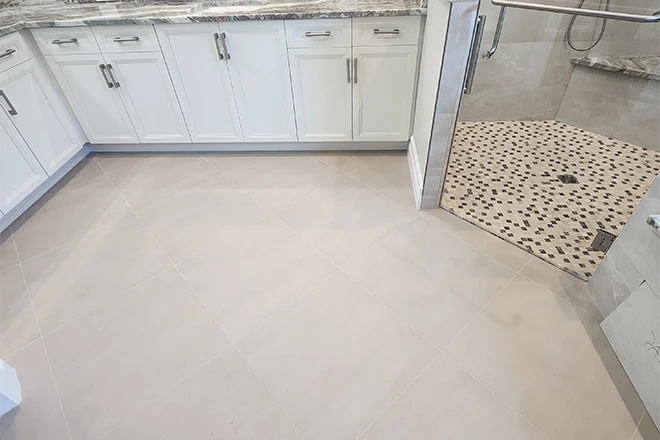 Different bathroom floor tile and shower tile