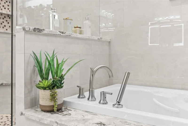 Bathroom Remodel With A New Bath Tub And Plant Decor