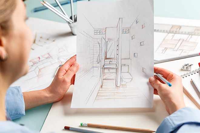 Sketch of one bathroom layout idea