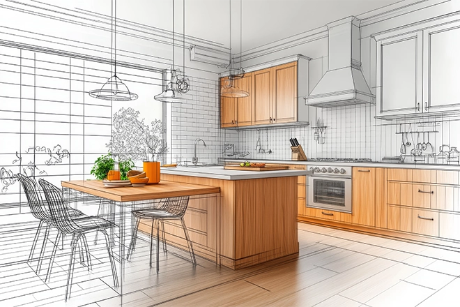 Kitchen coming to life from sketch to reality