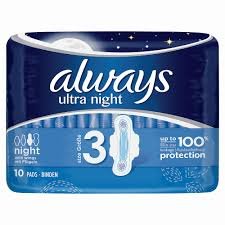 Always Ultra Night sanitary pads package, 30 cm, for overnight protection (10 pads).